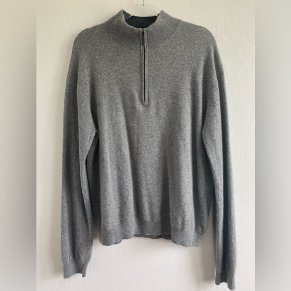 Cashmere Mock neck Quarter Zip Sweater Gray Size XL Minimalist Casual Cozy - Picture 1 of 7